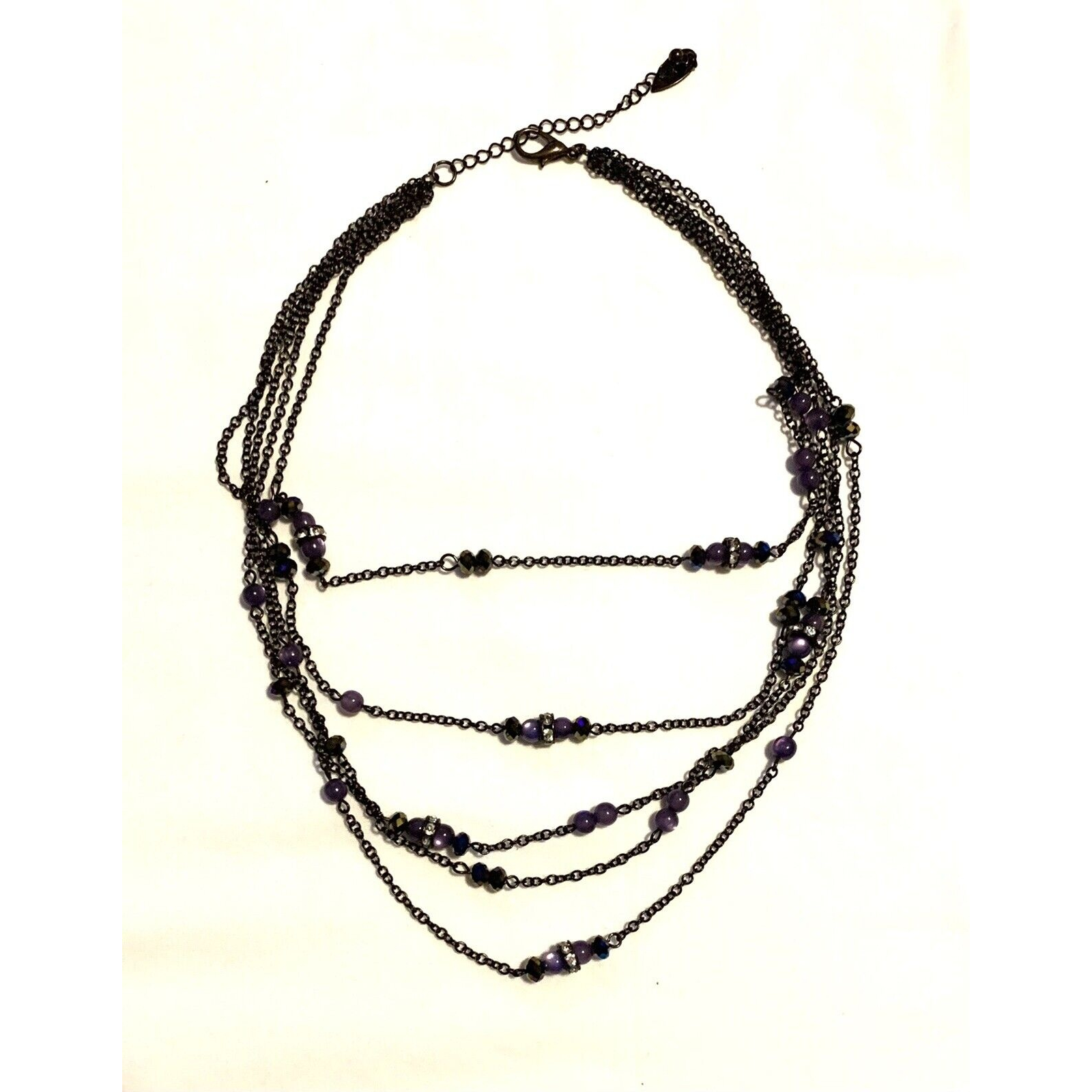 Coldwater Creek Purple Iridescent Bead Black Chain Multi Strand Necklace 19$